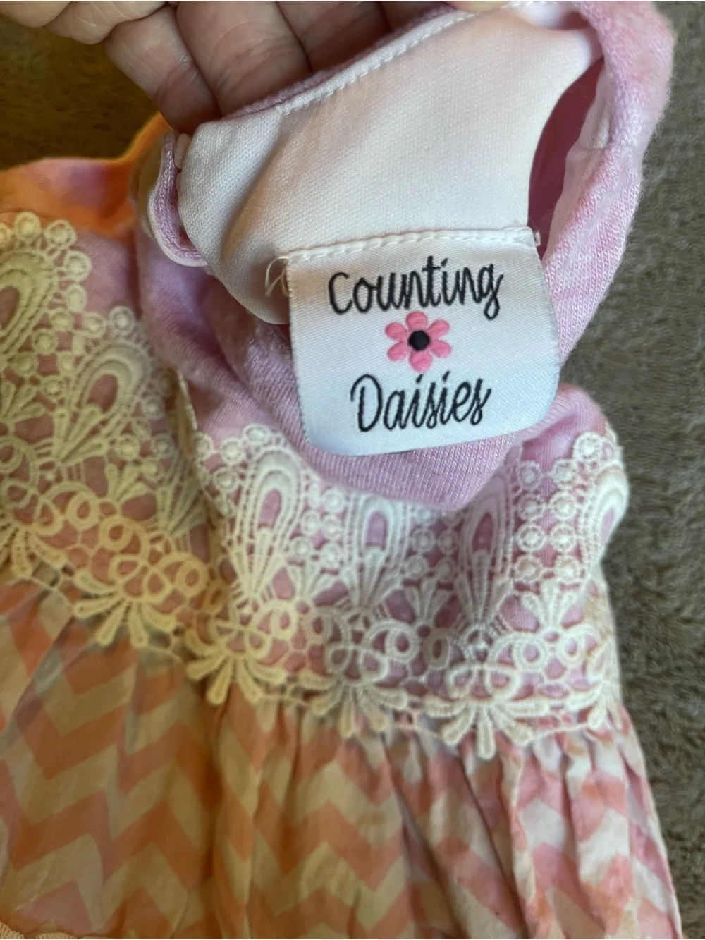 Girls Pink Lace-Trim Tiered Casual Dress
